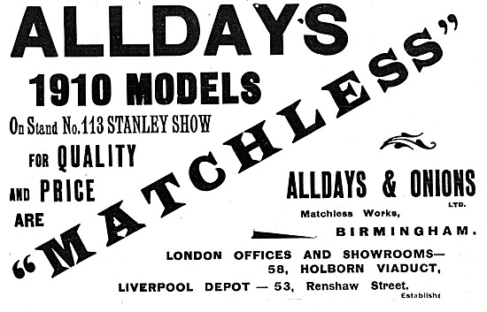 1909 Matchless Motor Cycles - Alddays & Onions Matchless         