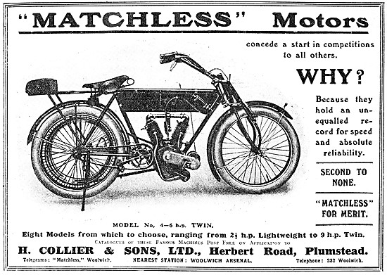 Matchless 4-6 hp V Twin Motor Cycle 1909                         