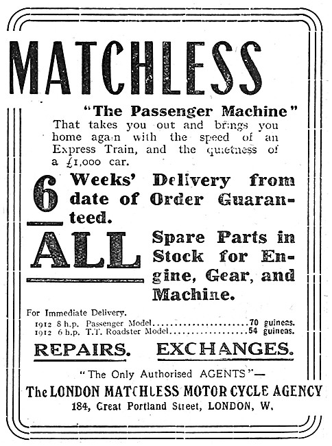 1912 Matchless Motor Cycle Advert                                