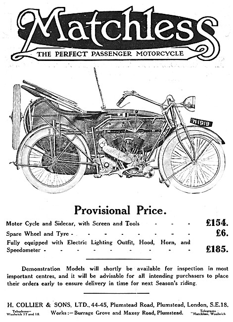 Matchless V Twin Motor Cycle Combinations 1919                   