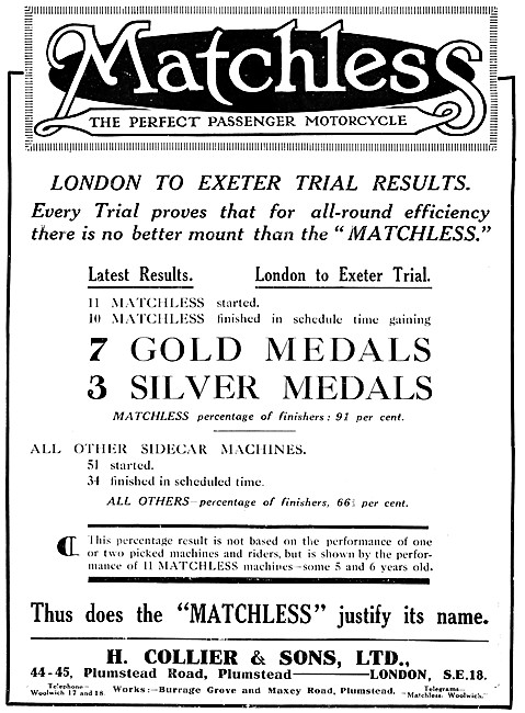 1920 Matchless Motor Cycle Trials Successes Advert               