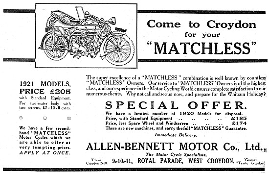 1921 Matchless V Twin Motor Cycle Combination                    