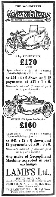 Matchless Motor Cycles - Lambs Euston Rd 1922                    