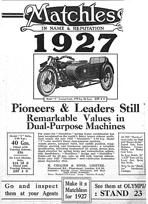 1926 Matchless 5.hp Model T Touring Combination                  