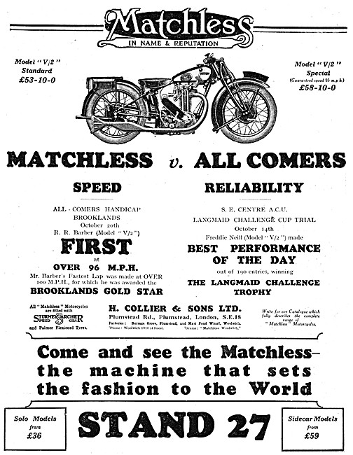 1928 Matchless Model V/2 Standard Motor Cycle                    