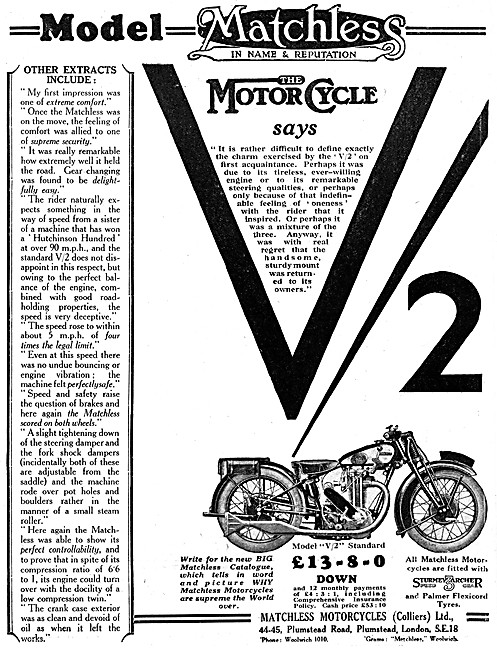 Matchless V/2 Standard Motor Cycle 1929 Model                    