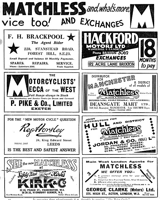 Matchless Motor Cycle Dealers 1931                               