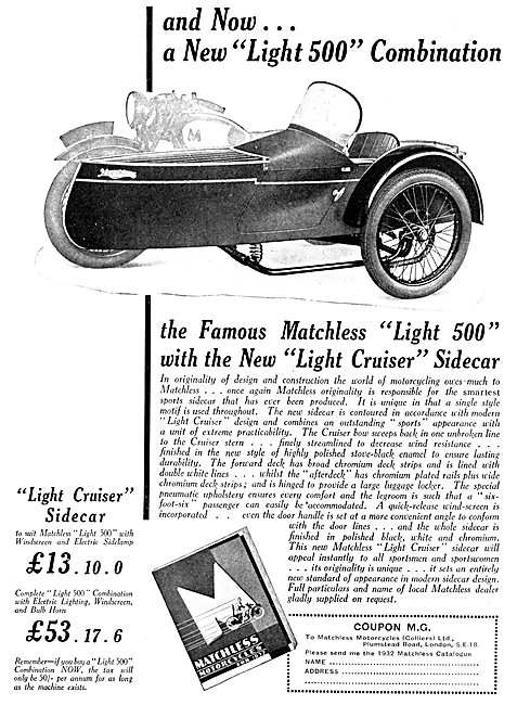 1932 Matchless Light 500 With Light Cruiser Sidecar              