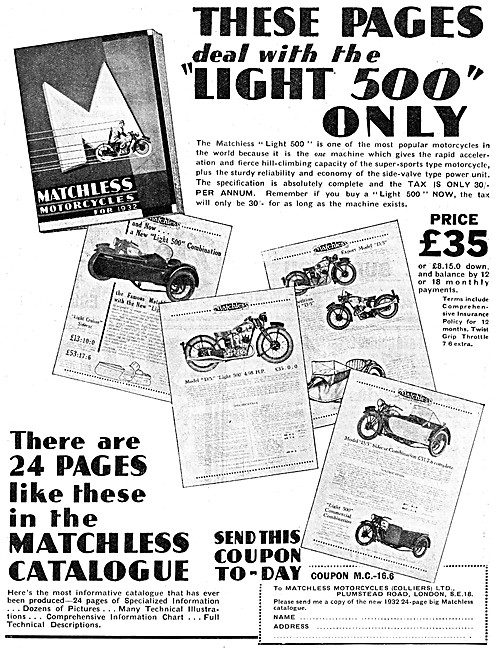Matchless Motor Cycles 1932 Models                               