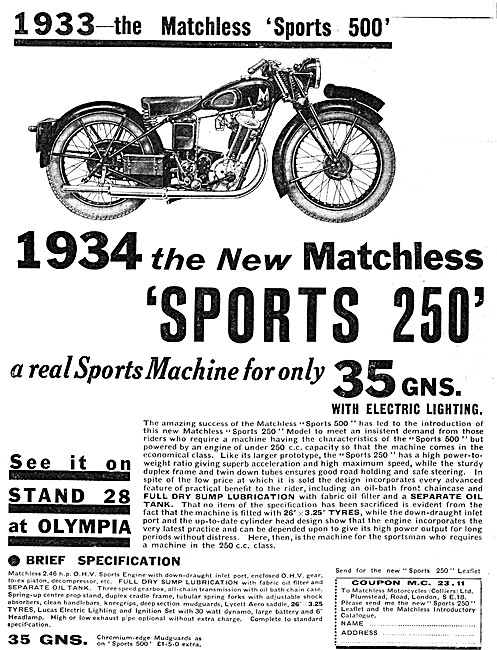 1933 Matchless Sports 250 Motor Cycle                            