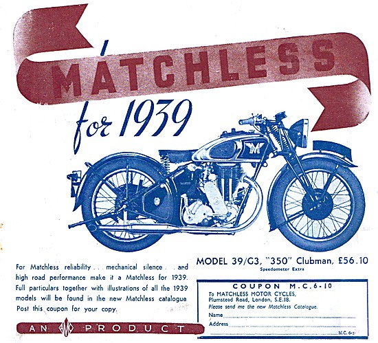 1938 Matchless Model 39/G3 350 Clubman                           