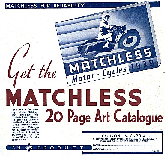 Matchless Motor Cycles 1939                                      