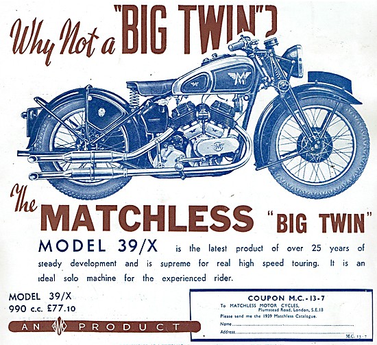 1939 Matchless V Twin - Matchless Model 39/X 990 cc              
