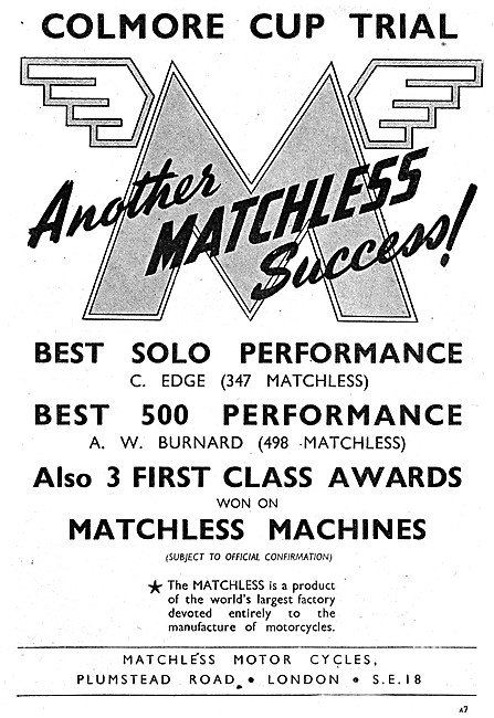 Matchless Motor Cycles 1947 Advert                               