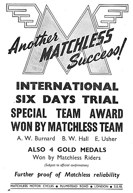1949 Matchless Trials Winning Motor Cycles Adevert               