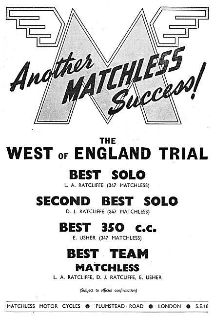 1949 Matchless Trials Winning Motor Cycles                       