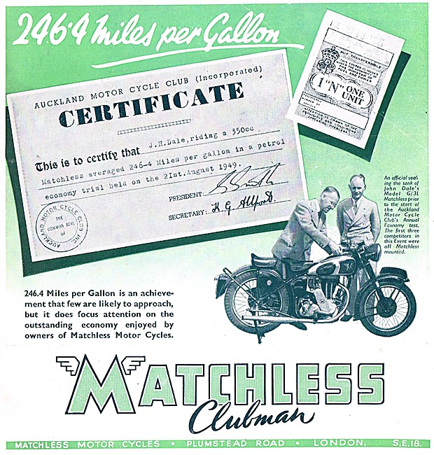Matchless G3 Astonishing 246 mpg In 1949 Economy Trial           