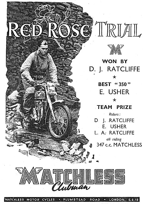 Matchless Successes In 1950 Red Rose Motor Cycle Trial           