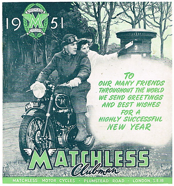 Matchless Clubman Motor Cycles Christmas Greetings 1950          