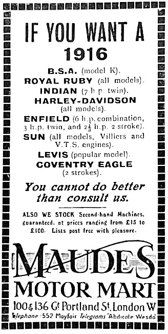Maudes Motor Mart Motorcycle Sales & Service. Great Portland St  
