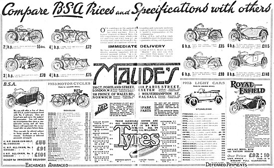 Maudes Motor Mart Motorcycle Sales & Service 1923 Advert         