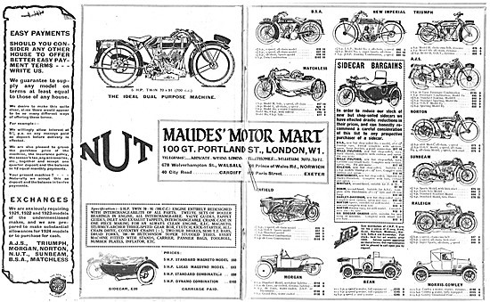 Maudes Motor Mart NUT Motorcycle Sales 1924                      