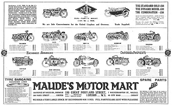 Maudes Motor Mart Motorcycle Sales 1924 Models & Prices          