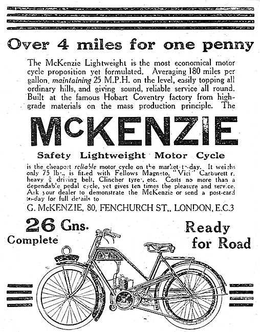 McKenzie Lightweight Motor Cycles 1922 Advert                    