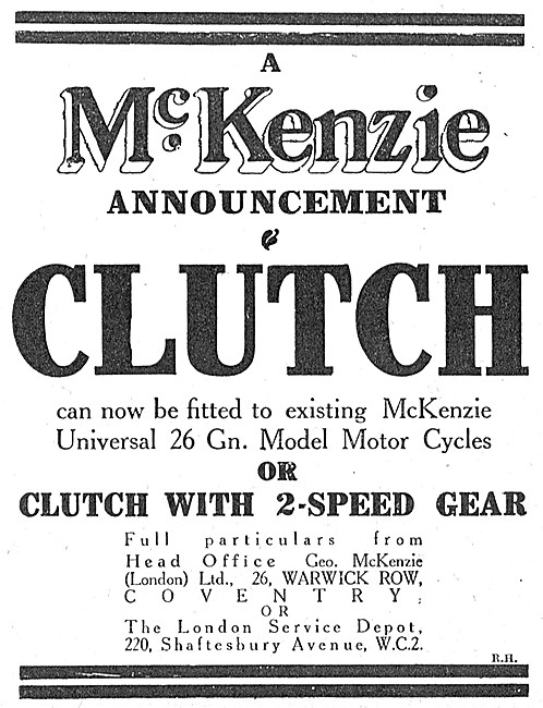 1923 McKenzie Motor Cycles Advert                                