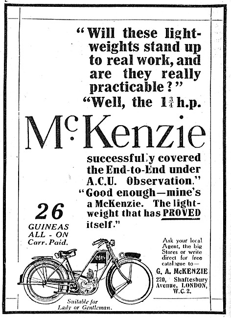 1923 McKenzie Motor Cycle Advert                                 