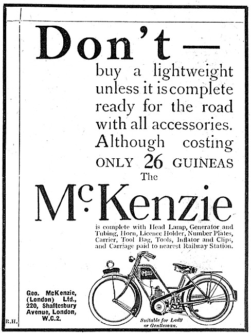 1923 McKenzie Motor Cycles Advert                                