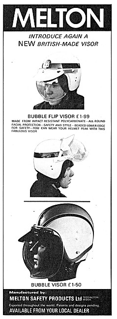 Melton Products 1972 Range Of Mootorcycle Helmet Visors          