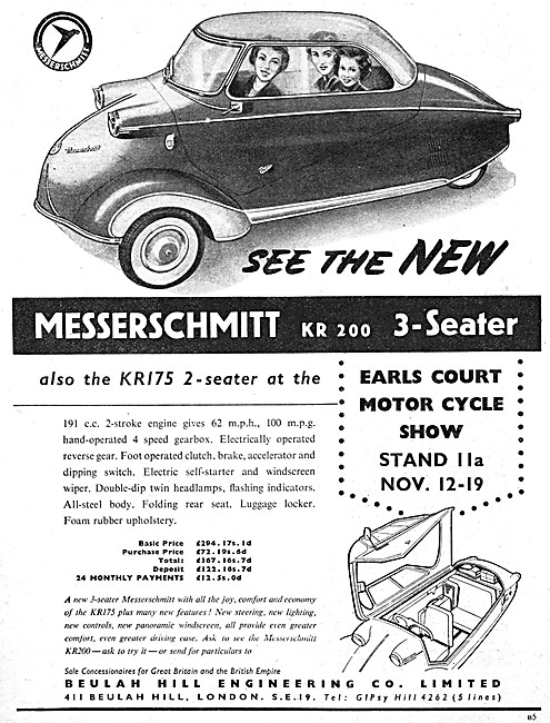 1955 Messerschmitt KR 200 Micro Car                              
