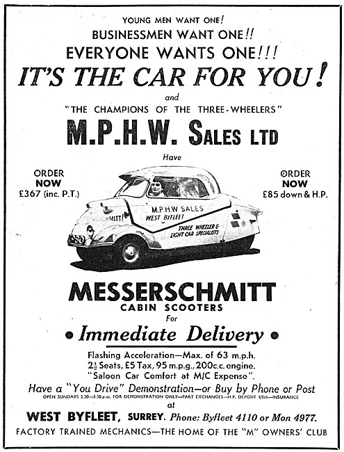 1957 Messerschmitt Bubble Cars - Messerchmitt Cabin Scooters     