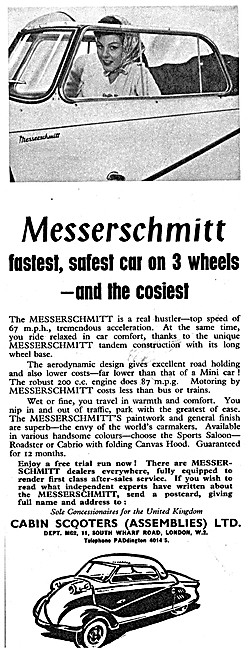 Messerschmitt Bubble Cars - Messerschmitt Cabin Scooters         
