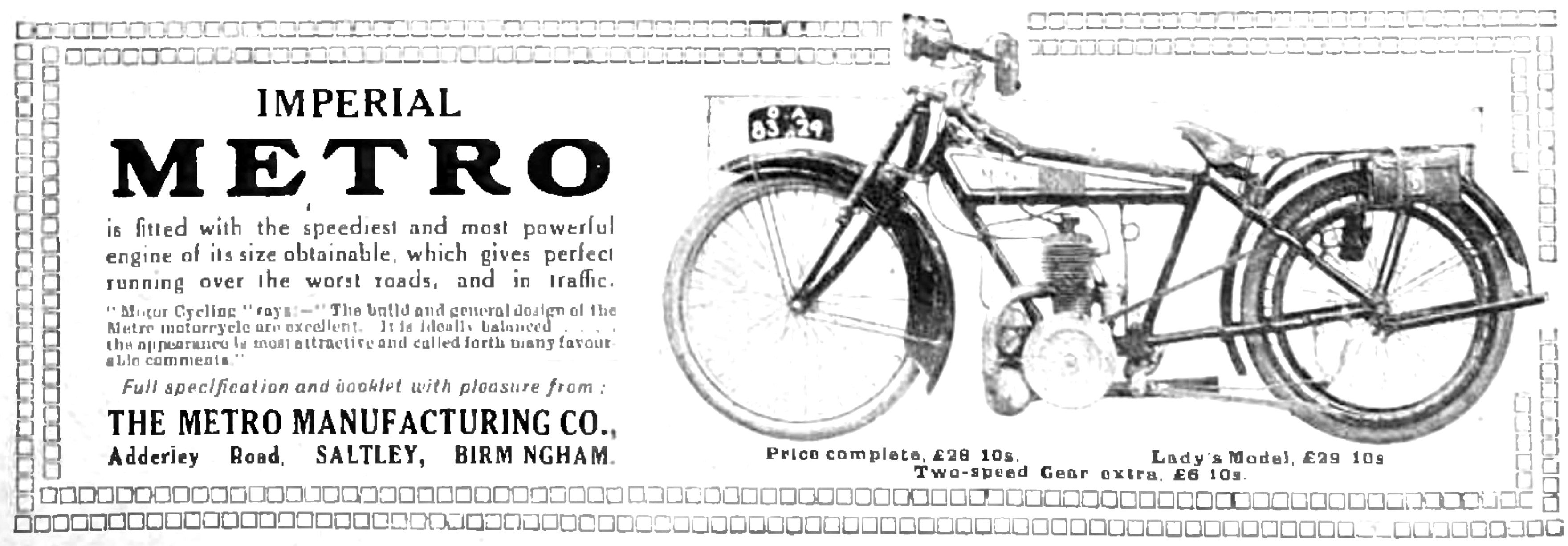 Metro Motor Cycles Imperial Metro 1915                           