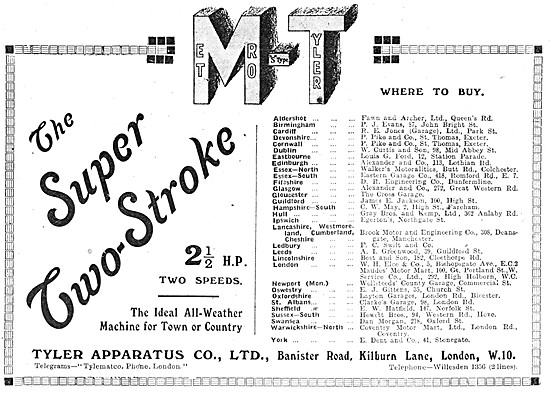 1920 Metro-Tyler Two-Stroke Motor Cycles Advert                  
