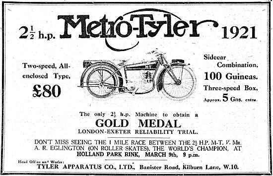 2 1/2 hp Metro-Tyler Motor Cycle 1921                            