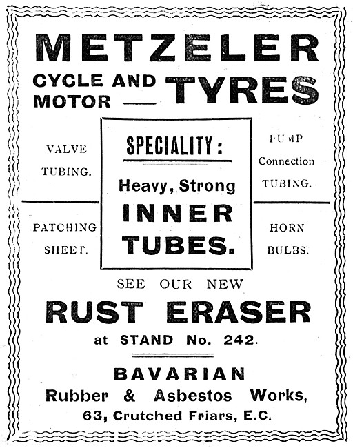 Metzeler Tyres 1909 Advert - Bavarian Rubber & Asbestos Works    
