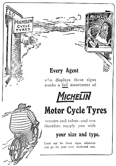 Michelin Motor Cycle Tyres - Michelin Man Advert 1909            