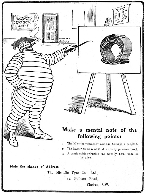 Michelin Motor Cycle Tyres 1911 Michelin Man Advert              