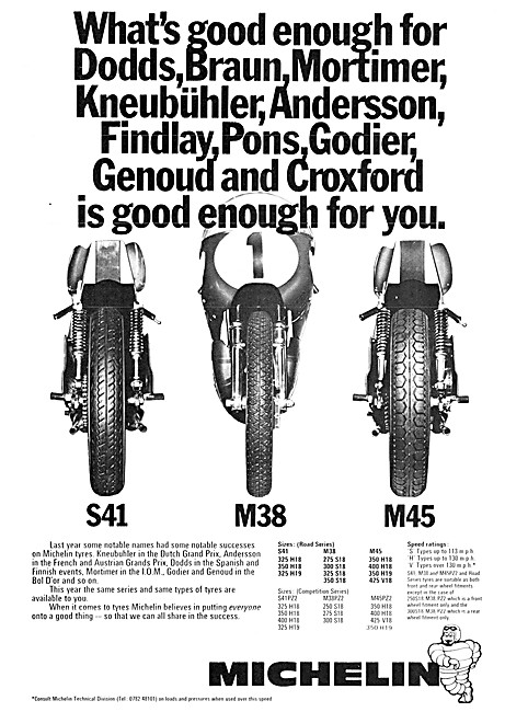 Michelin Motor Cycle Tyre Range For 1975                         