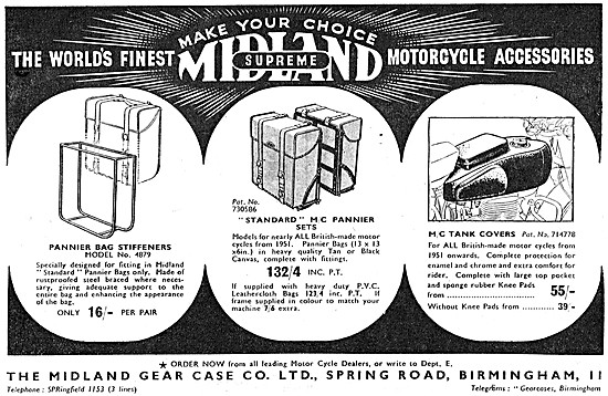 Midland Supreme Motor Cycle Pannier Sets & Tank Covers 1956      