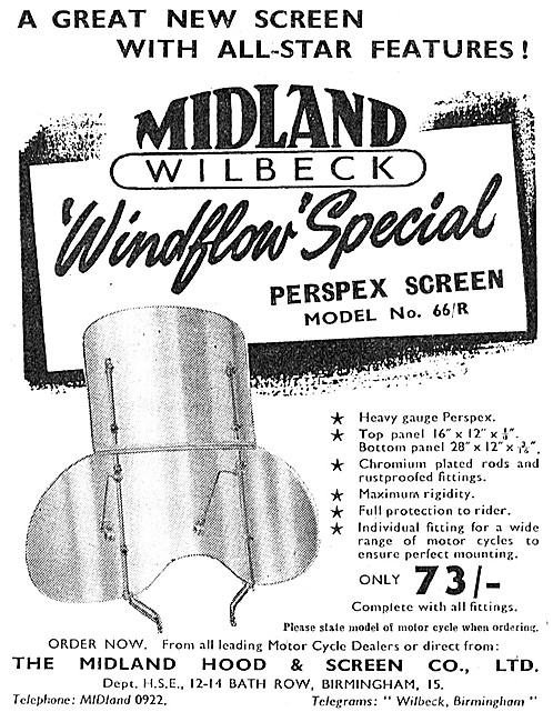 Midland Wilbeck Windflow Motor Cycle Windscreens - No: 66/R      