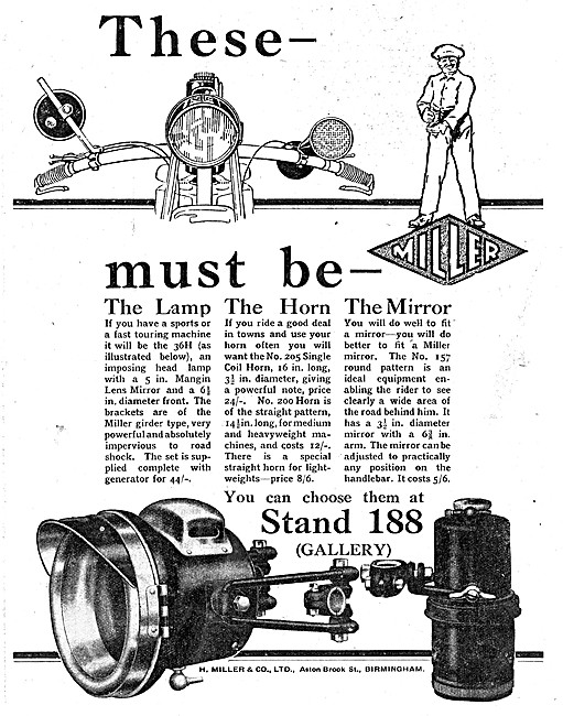 Miller Motor Cycle Lighting Sets 1926 - Miller Electric Horn     