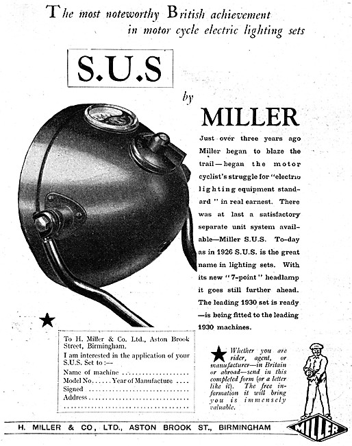 Miller SUS Motor Cycle Lighting Equipment - Miller S.U.S.        
