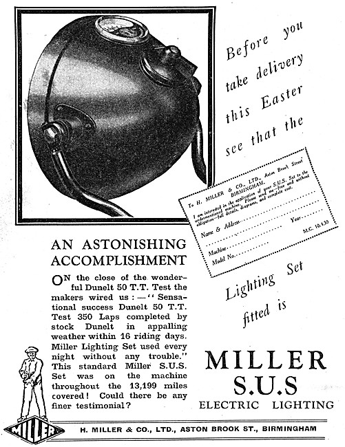 Miller SUS Motor Cycle Electric Lighting Set                     