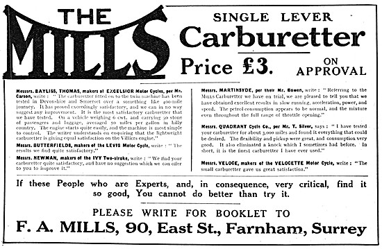 Mills Carburetters - The Mills Single Lever Carburetter          