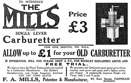 Mills Carburetters - The Mills Single Lever Carburetter          
