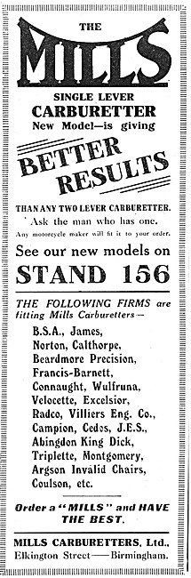 Mills Carburetters - The Mills Single Lever Carburetter 1923     